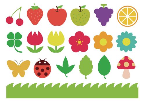 Pretty colorful shape illustration set . flowers,fruits,insects,leaves etc.