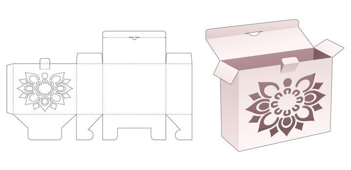 Packaging box with mandala stencil and locked point die cut template