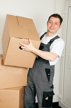 Mover with boxes in the course of relocation