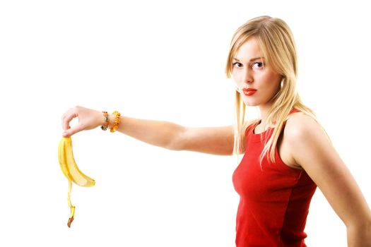 girl drops banana peel