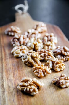 Walnut kernels on a cutting board