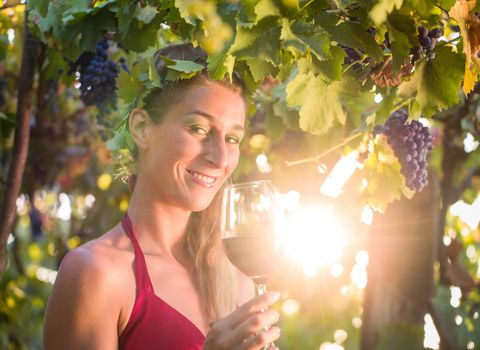 Wine queen visiting her vineyard