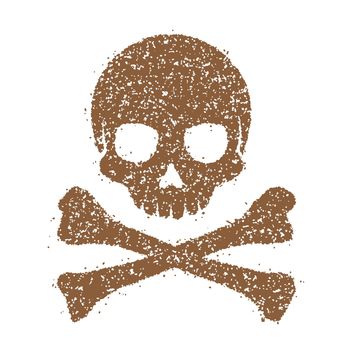 Crossbones skull mark flat vector illustration ( danger / warning) / grunge texture