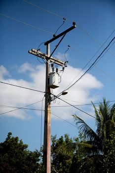 electric power transformer on pole