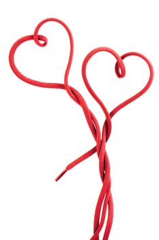 red shoe lace in a shape of two hearts