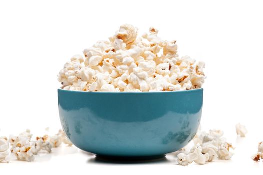 blue bowl with popcorn 