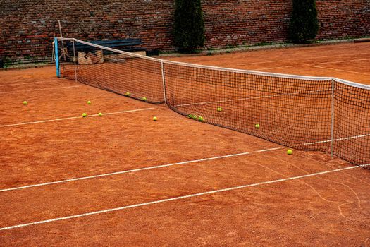 tennis balls on the clay court