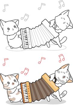 Cute cats are playing accordion cartoon coloring page