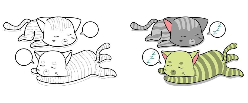 Sleeping cats cartoon coloring page for kids