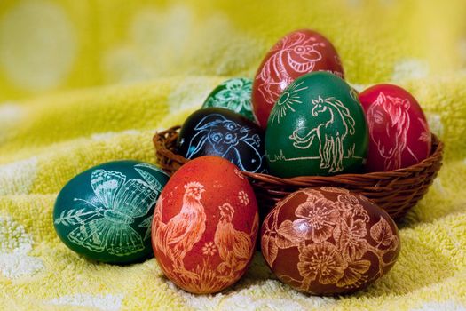 Scratched and colorful easter eggs