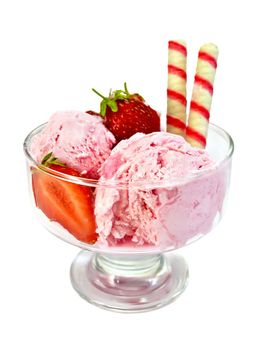Ice cream strawberry with wafer rolls