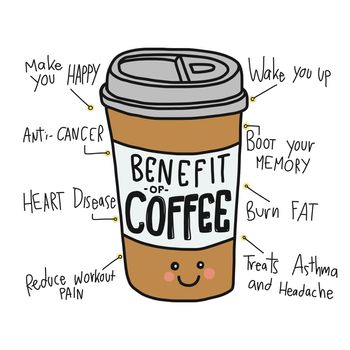 Benefit of coffee cup cartoon vector illustration