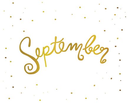 September handwriting lettering gold color vector illustration
