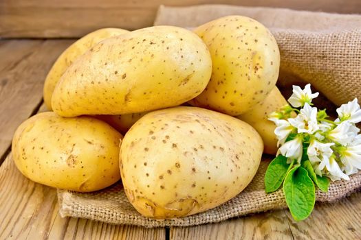 Potatoes yellow with flower on sacking