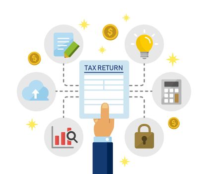 Tax return, submit tax document, tax form /cartoon banner illustration