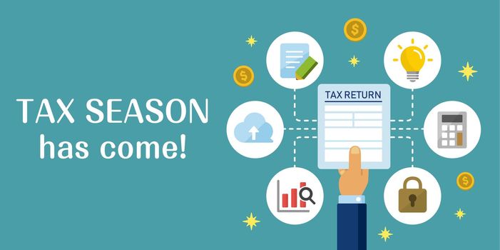 Tax return, submit tax document, tax form /cartoon banner illustration
