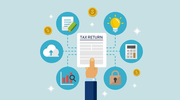 Tax return, submit tax document, tax form /cartoon banner illustration / no text