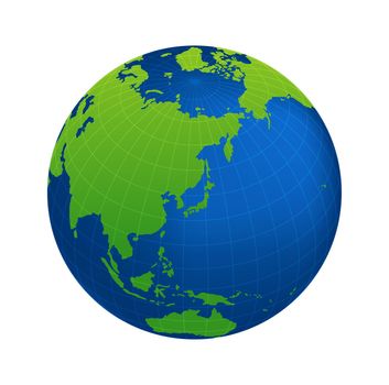 Vector illustration of the earth centered on East Asia