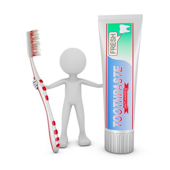 a man with a toothbrush and a tube of toothpaste