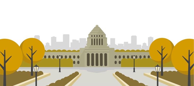 Japanese parliament building vector banner illustration / autumn