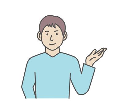 Vector illustration of a young man introducing or navigating