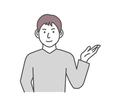 Vector illustration of a young man introducing or navigating