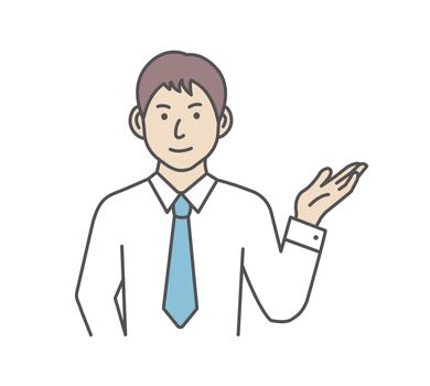 Vector illustration of a young businessman introducing or navigating