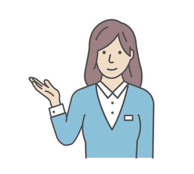 Vector illustration of a young businesswoman introducing or navigating