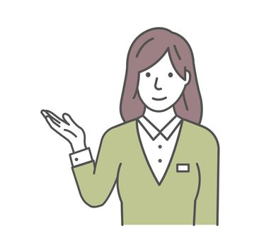Vector illustration of a young businesswoman introducing or navigating