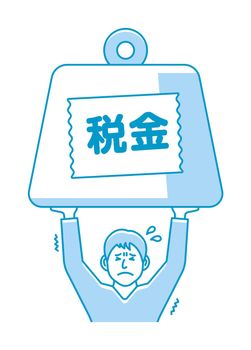 A person who holding big weight vector illustration. The metaphor of a heavy tax burden.
