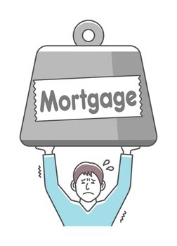 A person who holding big weight vector illustration. The metaphor of mortgage burden.