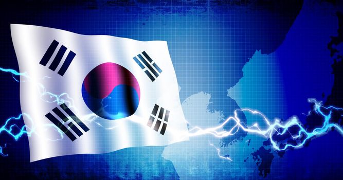 South korea national flag and east asia map / web banner background (text space)