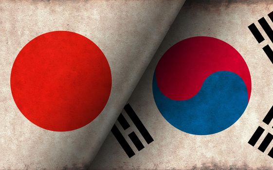 Grunge country flag illustration / Japan vs South korea (Political or economic conflict, Rival )