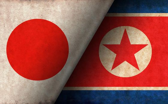 Grunge country flag illustration / Japan vs North korea (Political or economic conflict, Rival )