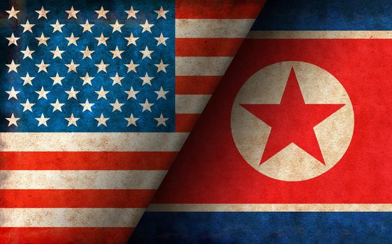 Grunge country flag illustration / USA vs North korea (Political or economic conflict, Rival )
