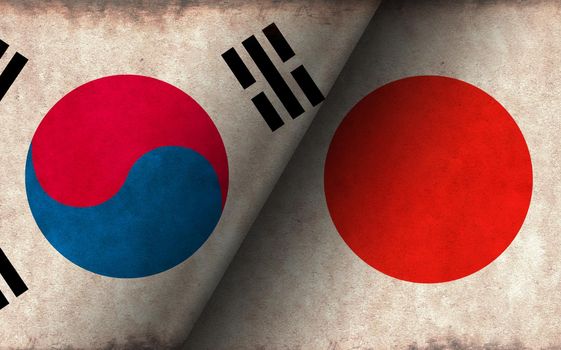 Grunge country flag illustration / South korea vs Japan (Political or economic conflict, Rival )