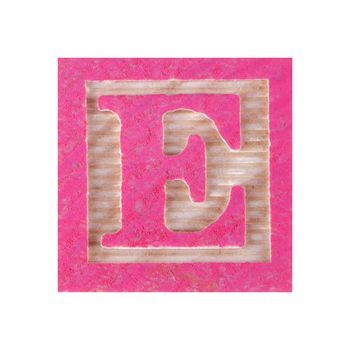 Letter E childs wood block on white with clipping path
