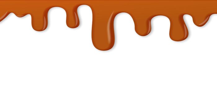 Caramel drips. Chocolate toffee melt flows. Vector realistic honey drip