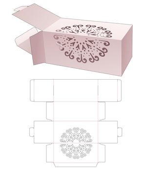 Flip packaging box with 2 half- circle mandala stencil on flip die cut template