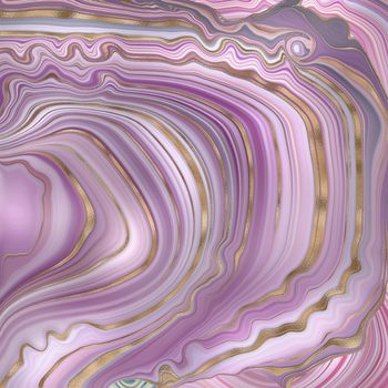 Abstract Agate marble background. Pink fluid marbling effect, gold vein. Wavy marbling fluid design in pastel colours, gold curves. Beautiful elegant design. Illustration