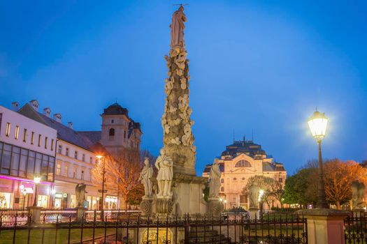 Plague Column in Kosice at night