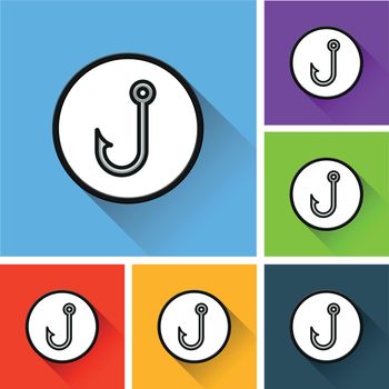 fishhook icons with long shadow