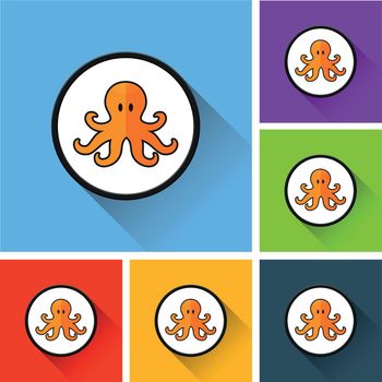 octopus icons with long shadow