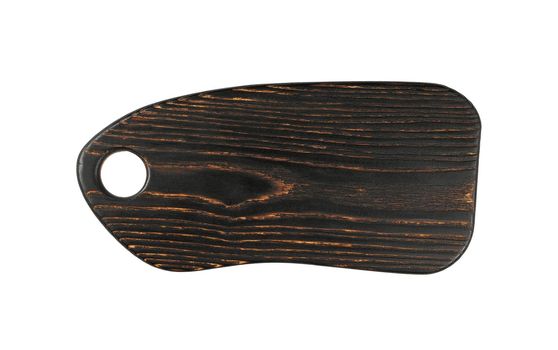 Dark burnt wood cutting board isolated on white