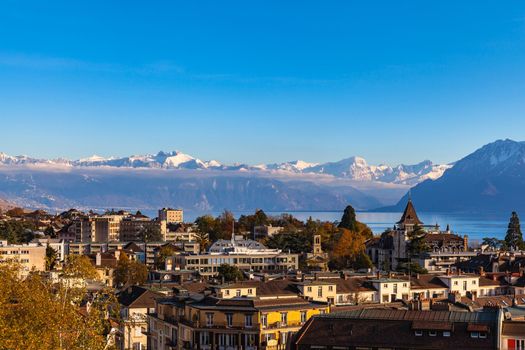Cityscape of Lausanne and Leman lake