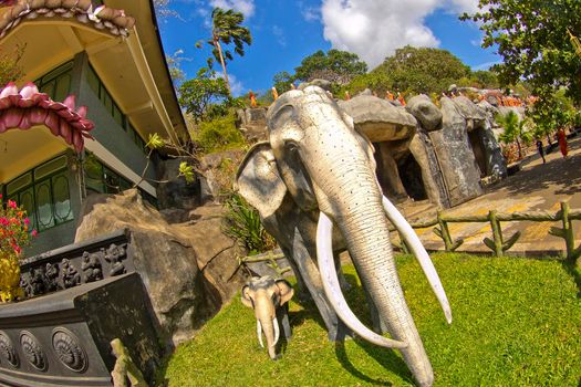 Sacred Elephants and Monks Sculptures, Golden Temple of Dambulla, Sri Lanka