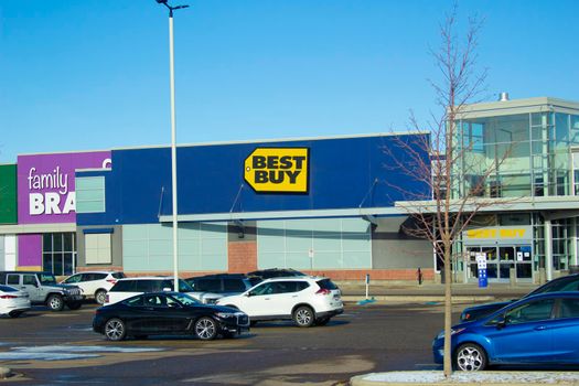 Calgary Alberta, Canada. Oct 17, 2020. Best Buy is an American multinational consumer electronics retailer headquartered in Richfield, Minnesota.