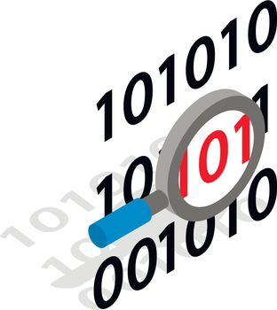 Binary code and magnifying glass icon