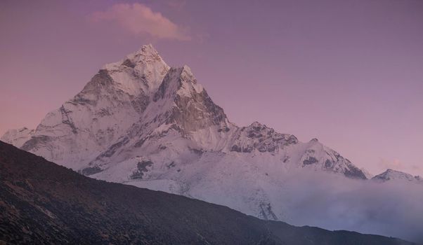 Ama Dablam peak at sunset on Everest base camp trek