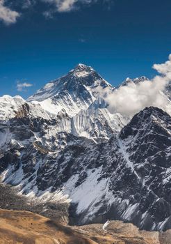 Everest summit captured from Gokyo Ri peak in Himalaya